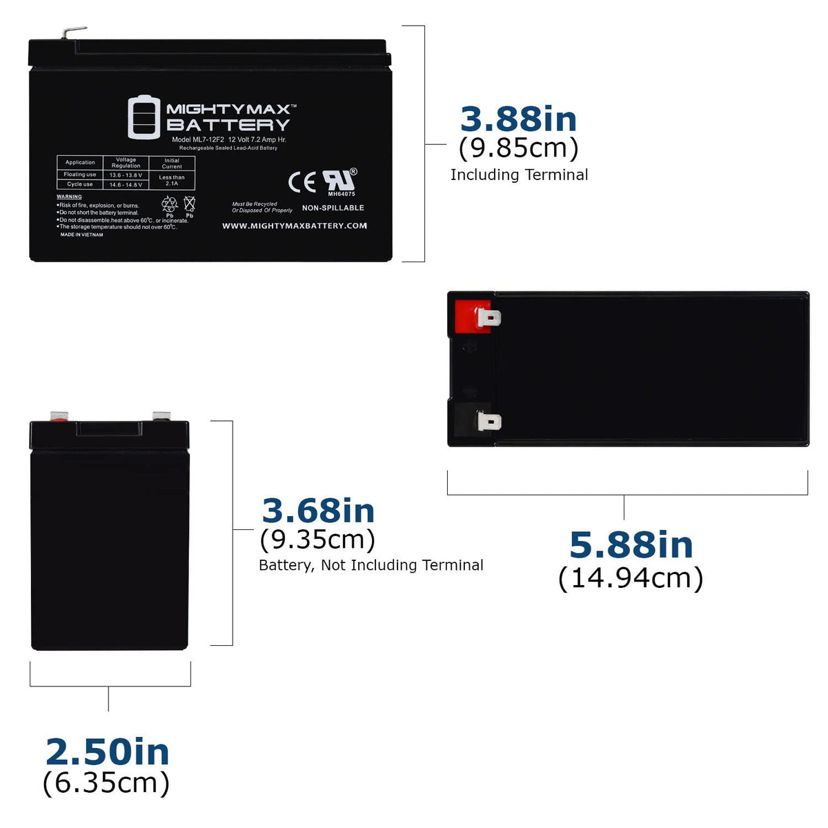 Mighty Max Battery ML7-12F2-12 voltios 7 AH, Terminal F2, batería Recargable SLA AGM