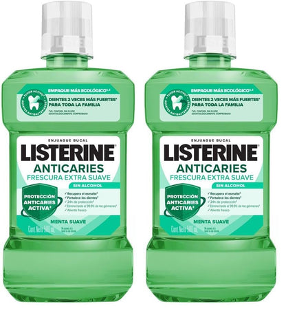 LISTERINE Enjuague Bucal Anticaries Zero Alcohol 500 ml (Paquete de 2)