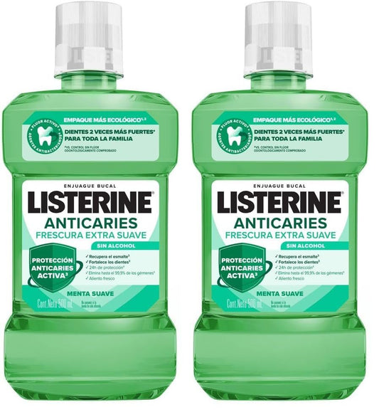 LISTERINE Enjuague Bucal Anticaries Zero Alcohol 500 ml (Paquete de 2)