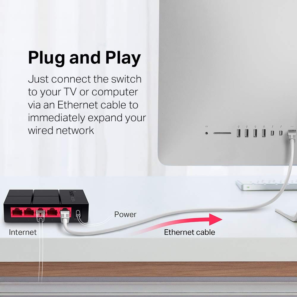 MERCUSYS Switch de Escritorio MS105G, Puertos LAN Gigabit LAN de 5 * 10/100 / 1000Mbps, 2 Años de Garantía, Color Negro