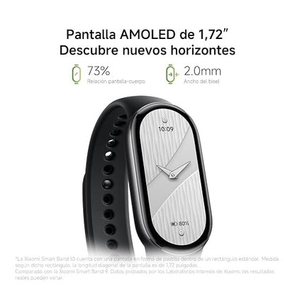 XIAOMI Band 10 Smartwatch, iOS & Android, 5ATM, Plata | Pantalla AMOLED de 1.72", Hasta 21 días de Batería, 150+ Modos Deportivos, Gestión de Sueño Optimizado y Heart Rate