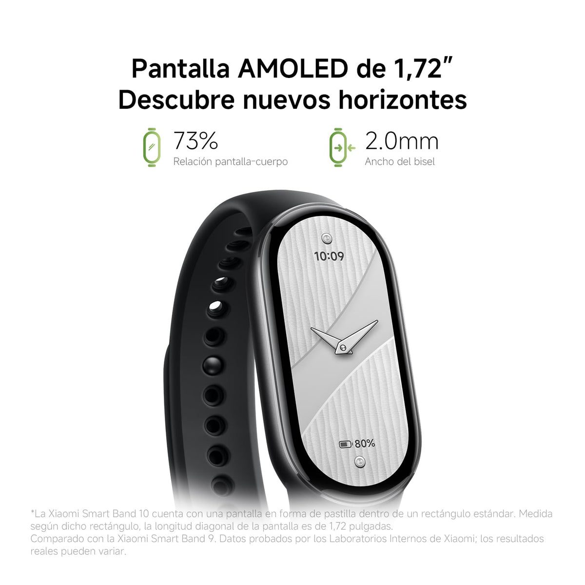 XIAOMI Band 10 Smartwatch Negro - Batería de hasta 21d, Pantalla AMOLED de 1.72", Compatible con Android y iOS, Gestión de Sueño Optimizado y HR, Asistente Personal de Salud, Resistencia al agua 5 ATM