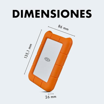 LaCie Rugged USB-C 4000GB Naranja, Plata - Disco duro externo (4000 GB, USB Tipo C, 3.0 (3.1 Gen 1), 5400 RPM, 5 Mbit/s, Naranja, Plata)