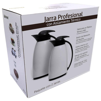 Unimat Jarra Profesional Jarras Térmicas Para Café Premium, Aislamiento Térmico, Grado Profesional, Mango de Sujeción, 1 Litro, Blanco