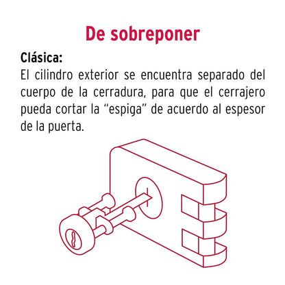 Hermex CS-60D, Cerradura de sobreponer para puertas corredizas (derecha), llave tradicional