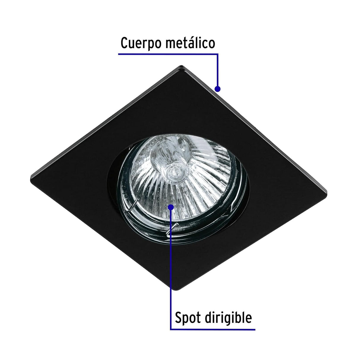 Volteck Lait EMP-114S, Luminario empotrable cuadrado negro spot dirigible, lámpara no incluida