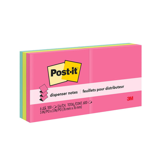 POST-IT 3M Notas Adhesivas Reposicionables Pop-Up Capetown 600 hojas | Repuesto estilo acordeón para dispensador, Planear y organizar, Adhesivo original, 76 x 76 mm, 6 pads con 100 piezas c/u