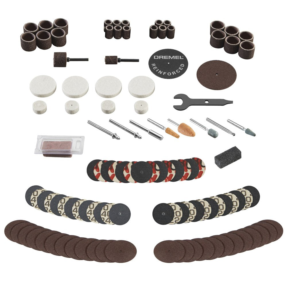 Dremel Juego de accesorios multipropósito para herramienta giratoria, 110 piezas, 709-02, New Set with Reusable Storage, Multicolor