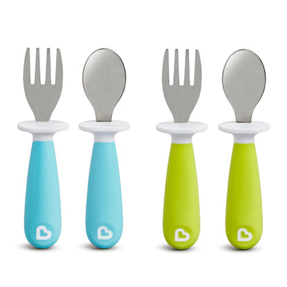 Munchkin Raise 4 unidades de tenedores y cucharas para niños pequeños, Azul/Verde, 12+