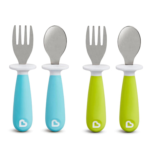 Munchkin Raise 4 unidades de tenedores y cucharas para niños pequeños, Azul/Verde, 12+