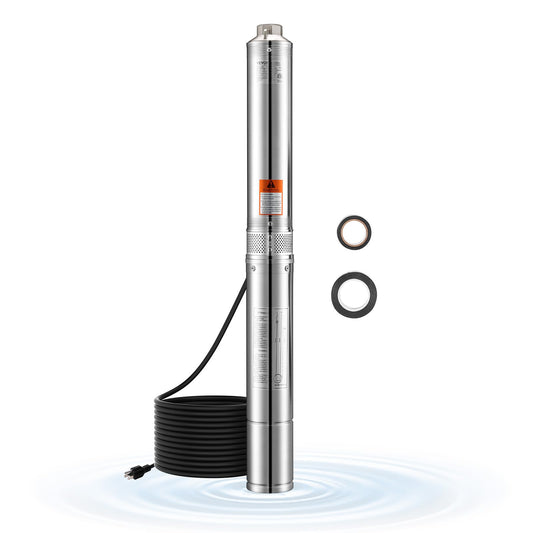 VEVOR - Bomba sumergible de pozo profundo, potencia de salida de 1.5 HP, 115 V, 31.7 GPM de flujo de 280 pies, con cable de 33 pies, bomba de agua de acero inoxidable, para uso industrial, riego y