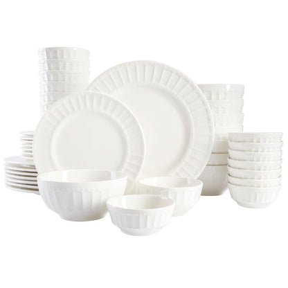 Gibson Home - Juego de vajilla de porcelana Zen Buffet, servicio para 8 (40 unidades), blanco (relieve)