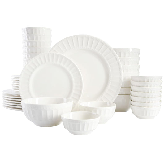 Gibson Home - Juego de vajilla de porcelana Zen Buffet, servicio para 8 (40 unidades), blanco (relieve)