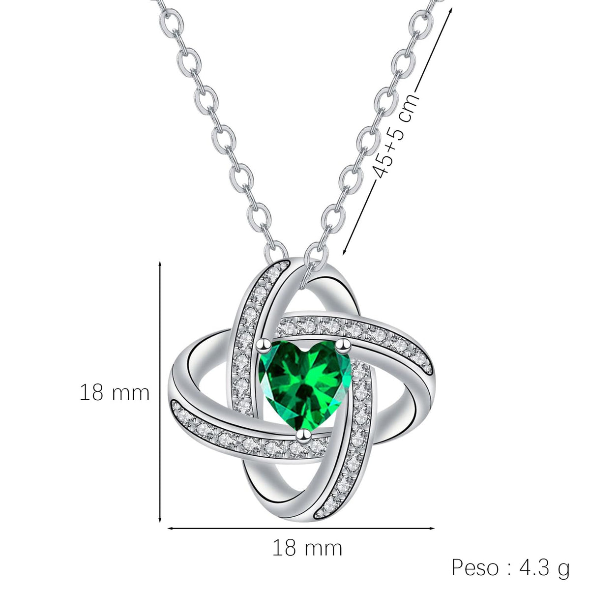 XYPHIELLE Collar de Trébol de la Suerte para Mujer, Dije de Esmeralda y Circonitas, Bañado en Plata 925, Regalo para Novia o Esposa (San Valentín, Cumpleaños, Aniversario)