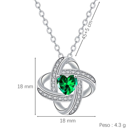 XYPHIELLE Collar de Trébol de la Suerte para Mujer, Dije de Esmeralda y Circonitas, Bañado en Plata 925, Regalo para Novia o Esposa (San Valentín, Cumpleaños, Aniversario)