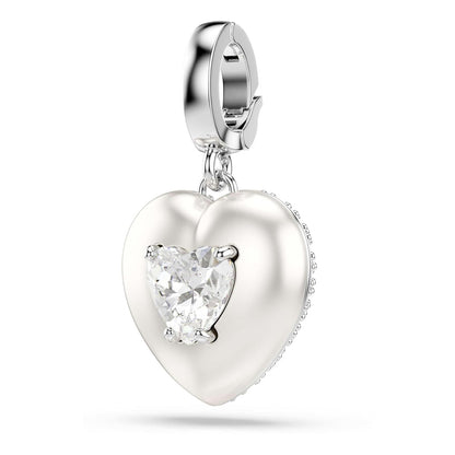 Abalorio de Swarovski Idyllia, corte mixto, revestimiento de color perla, corazón, blanco, baño de rodio