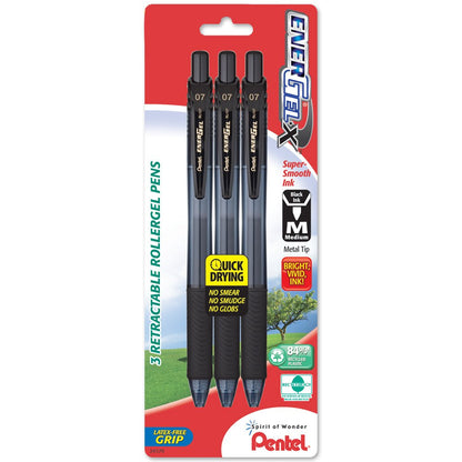 Pentel EnerGel-X Bolígrafo de Gel Punta de Aguja 0.5 mm, Paquete de 8 - 3 Count (Pack of 1) - Recargable - Black Ink