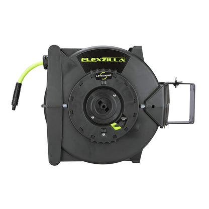 Flexzilla Pro Levelwind - Carrete de manguera de aire retráctil, 3/8 pulgadas. x 50 pies, resistente, ligero, híbrido, ZillaGreen - L8305FZ