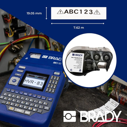 Brady Authentic (M4C-750-595-WT-BK) Etiquetas de Vinilo para Todo Tipo de Clima, 0.75 Pulgadas de Ancho x 25 pies, Negro sobre Blanco. para Uso con impresoras de Etiquetas BMP41, BMP51, M410, M510 y