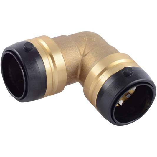 SharkBite Codo de 90 grados de 1-1/4 pulgadas, empuje para conectar el accesorio de fontanería de latón, tubería PEX, cobre, CPVC, PE-RT, HDPE, UXL0235