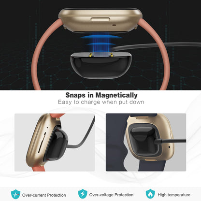Trami Paquete de 2 compatibles con Fitbit Sense&Versa 3, Cable de Carga USB de Repuesto para Reloj Versa 3/Versa 4/Sense/Sense 2, 3.3 pies + 3.3 pies