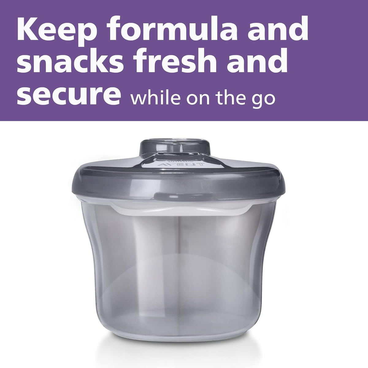 Philips AVENT Powder Formula Dispenser and Snack Cup, Grey | Diseño de 3 compartimentos, tapa giratoria, apta para viajes, sin BPA, apto para lavaplatos, apto para microondas, SCF135/18