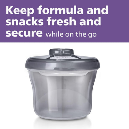 Philips AVENT Powder Formula Dispenser and Snack Cup, Grey | Diseño de 3 compartimentos, tapa giratoria, apta para viajes, sin BPA, apto para lavaplatos, apto para microondas, SCF135/18