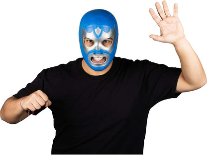 REV Máscara De Luchador Mexicano Alas De Plata Adulto, Diseño Azul Y Plateado Enmascarado De Lucha Libre, Ideal Para Halloween, Eventos Deportivos, Cosplay, Porras Y Partidos