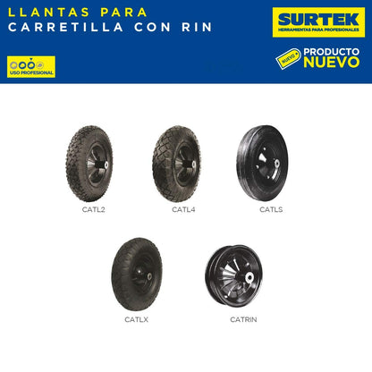 Surtek CATL4 Llanta reforzada 4 capas de 16" con rin para carretilla