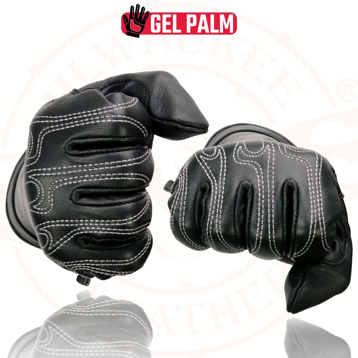Milwaukee Leather SH820 - Guantes de mano de cruising de piel negra con palma de gel para hombre, talla M