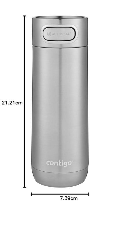 Contigo Taza de viaje con aislamiento al aspiradora, a prueba de derrames, con aislamiento térmico de acero inoxidable de doble pared, Acero inoxidable, 16 onzas, 1