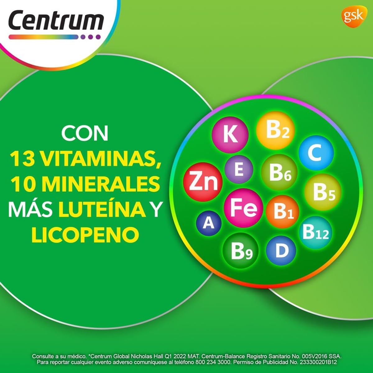 Centrum Multivitamínico Balance com Magnesio, Vitamina C, Hierro, Potasio y Zinc, 100 Tabletas