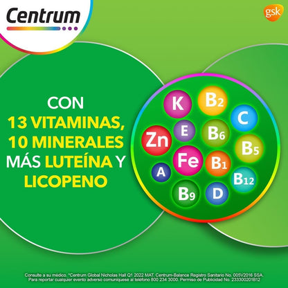 Centrum Balance Multivitaminico, Con Magnesio, Vitamina B y Vitamina C, 60 Tabletas
