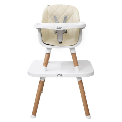 INFANTI | Silla para Bebe Alta 3 en 1 MILA | Convertible para Bebes de 6 Meses a 25 kg | Arnés de 5 Puntos y Charola Ajustable - Fácil de Limpiar y Ligera | Color Beige