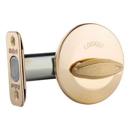 Kwikset 663 - Cerrojo de cerrojo sin llave, pieza giratoria interior redonda de latón pulido para puerta de entrada delantera, con pestillo y adaptador, sin montaje exterior