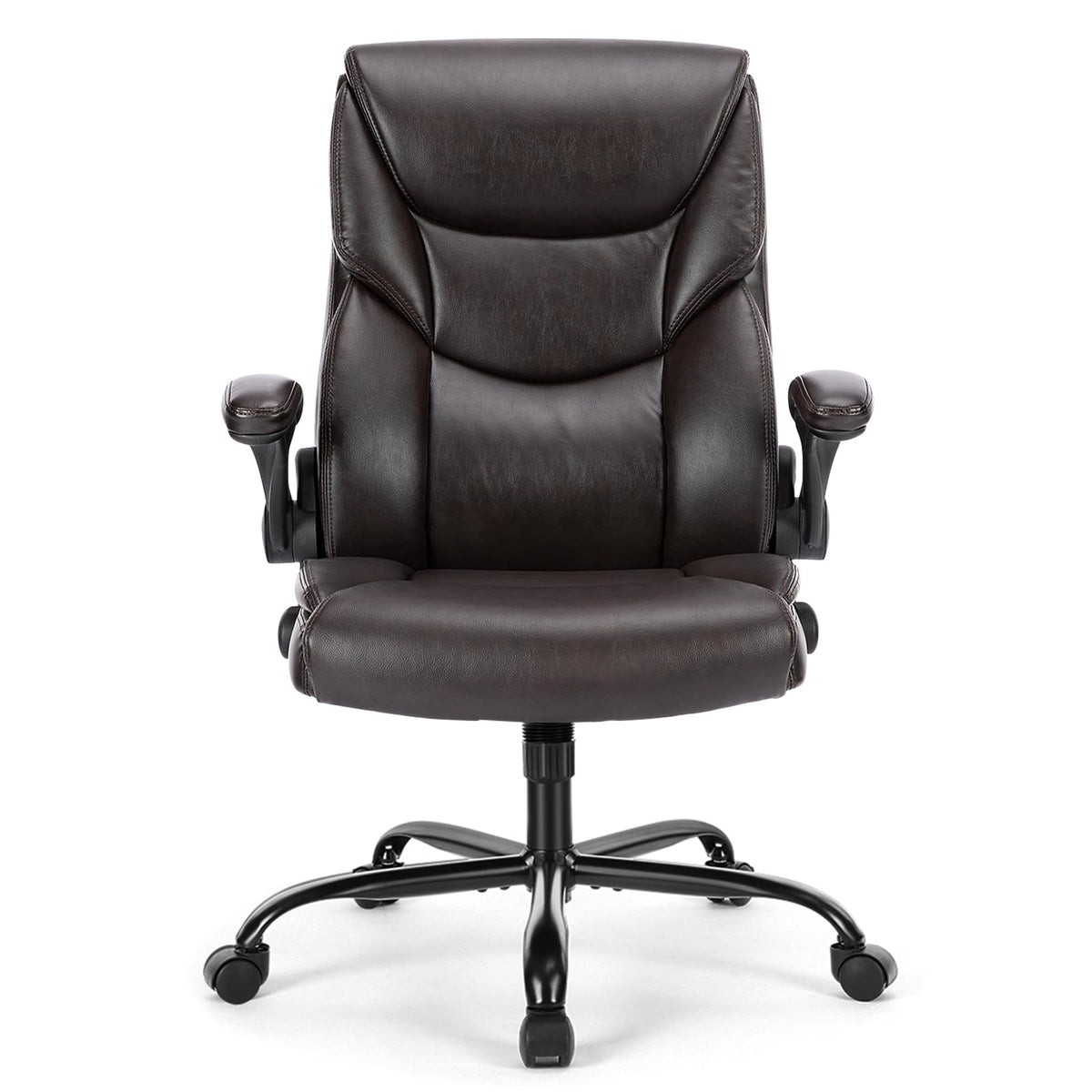 Sweetcrispy - Silla ergonómica para Juegos de computadora, Respaldo Alto, sillas de Oficina con Ruedas, Brazos abatibles, Altura Ajustable, Piel sintética, café Oscuro