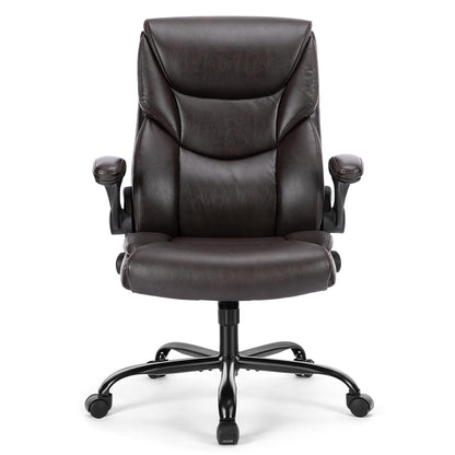Sweetcrispy - Silla ergonómica para Juegos de computadora, Respaldo Alto, sillas de Oficina con Ruedas, Brazos abatibles, Altura Ajustable, Piel sintética, café Oscuro