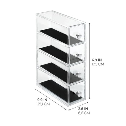 InterDesign Clarity - Jewelry organizer, with 4 drawers for watches, necklaces, rings, etc, anti-scratch, Plastic, Transparent