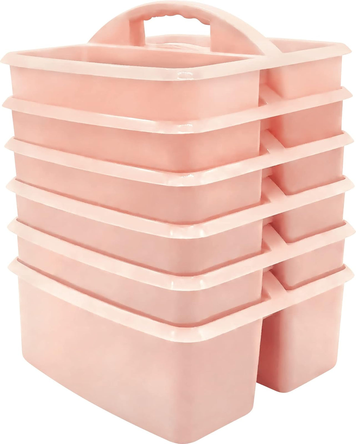 Teacher Created Resources Blush Organizador de almacenamiento de plástico portátil, paquete de 6 para aulas, habitación de los niños y organización de oficina, 3 compartimentos