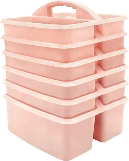 Teacher Created Resources Blush Organizador de almacenamiento de plástico portátil, paquete de 6 para aulas, habitación de los niños y organización de oficina, 3 compartimentos
