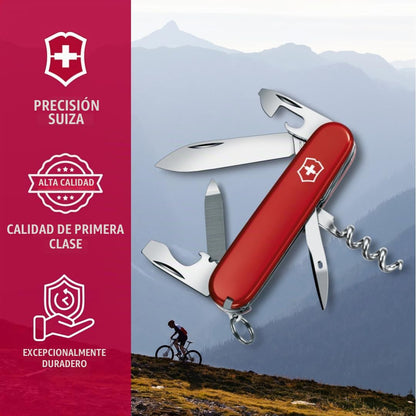 Victorinox Sportsman Tipo Oficial, Color Rojo, 13 Usos | Cuchillo suizo del ejército | cuchillo suizo victorinox | cuchillo suizo del ejército pequeño | cuchillo de bolsillo suizo |