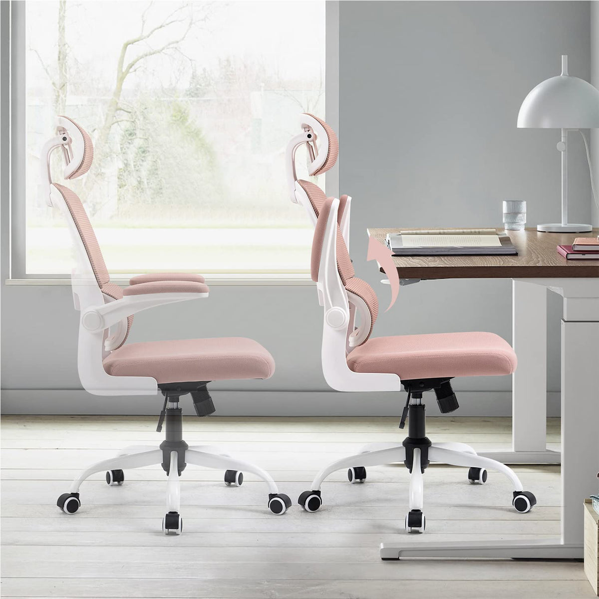 COKOS Silla Oficina ergonómica de Respaldo Alto con Soporte Lumbar Ajustable y reposacabezas Altura reclinable descansabrazos Ajustables Silla Gamer sillas para Escritorio Silla ergonomica Rosa
