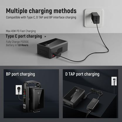 NEEWER Mini V Mount Battery con D Tap/USB C/USB A/BP/Puertos DC Dobles/Pantalla OLED, 3450mAh 50Wh 14.54V V V Lock Batería Soporta 45W PD Carga Rápida para Monitor de Cámara Luz de Video, PS050E
