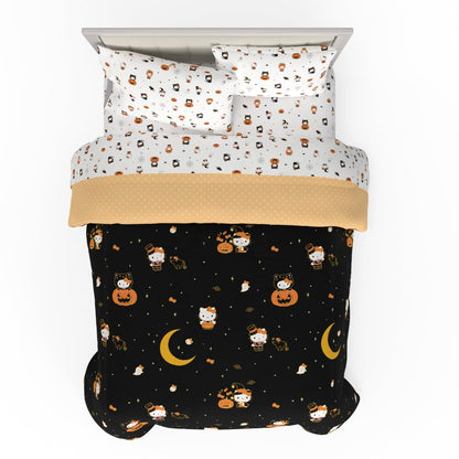 Franco Juego de Edredón y Sábanas Snoopy Microfibra - 5 Piece Full Size - Naranja - Hello Kitty Halloween