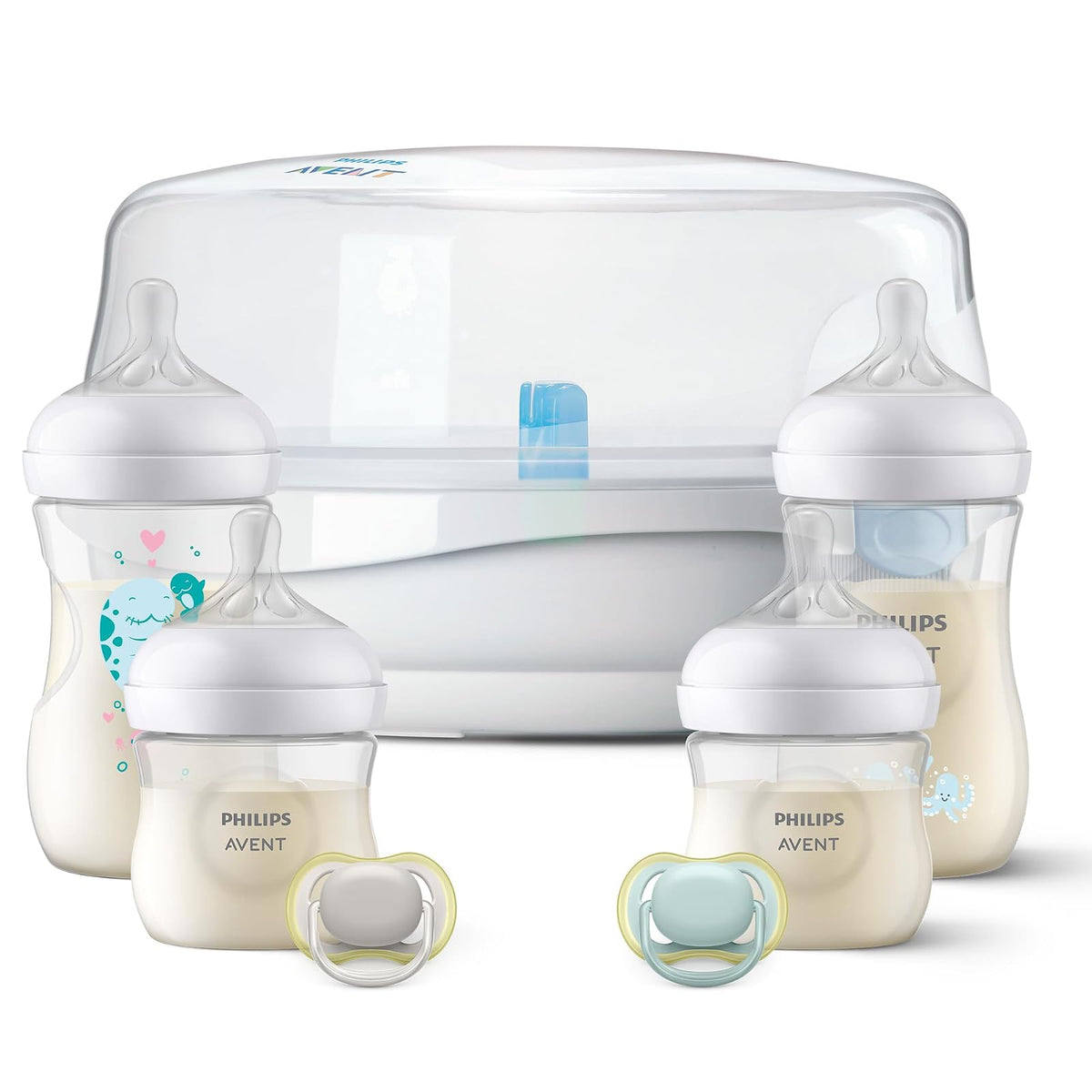 Philips Avent Set Esterilizador de Microondas y Biberones Natural Response | Alimentación y esterilización en uno | Elimina 99.9% de gérmenes en 2 min | 4 biberones Natural Response | 7 pz | 6673620