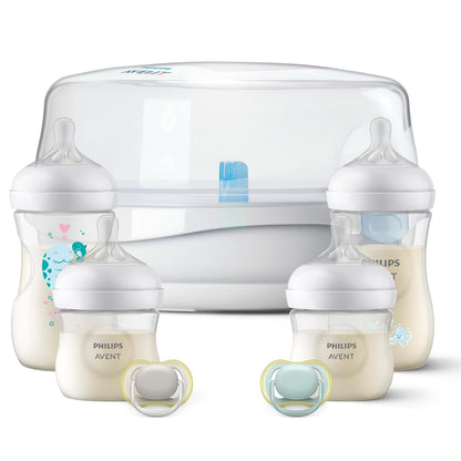 Philips Avent Set Esterilizador de Microondas y Biberones Natural Response | Alimentación y esterilización en uno | Elimina 99.9% de gérmenes en 2 min | 4 biberones Natural Response | 7 pz | 6673620