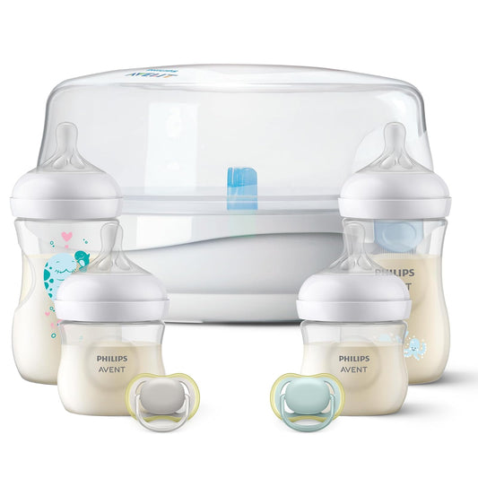 Philips Avent Set Esterilizador de Microondas y Biberones Natural Response | Alimentación y esterilización en uno | Elimina 99.9% de gérmenes en 2 min | 4 biberones Natural Response | 7 pz | 6673620