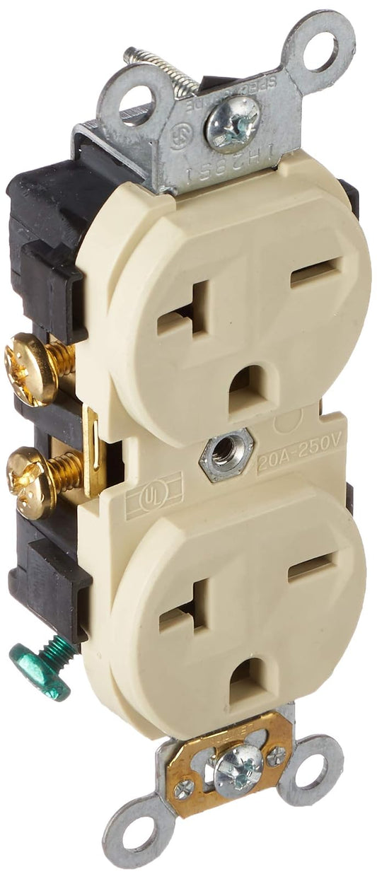 Leviton 051-05822-00I Receptáculo Dúplex Grado Comercial 20A 250V 2P3H Nema 6-20R, Marfil, pack of/paquete de 1