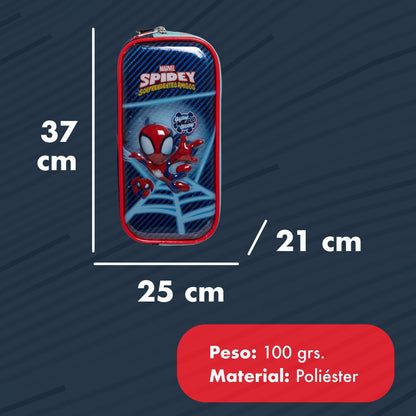 Ruz Lapicera Doble Infantil y Preescolar | Spidey y Sus Amigos | 100% Poliéster | Estuche de Tela para Niños con Compartimentos Internos y Cremallera | Recomendado desde 3 años