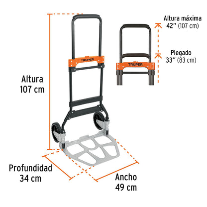 Truper DIA-120, Diablo de Carga Plegable 120 kg Mango telescópico para Aumentar la Altura
